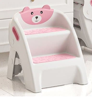 Inaltator pliabil cu doua trepte pentru copii Little Mom Pink, design minimalist cu manere ergonomice, dimensiune 32 x 33 x 35 cm