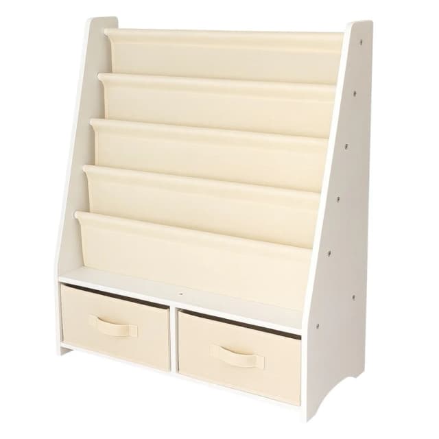 Organizator pentru copii 2in1 Ginger Home Montessori Alb cu raft pentru carti si jucarii,2 cutii depozitare, dimensiune 70x30x85 cm