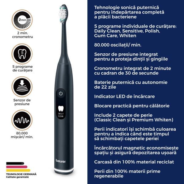 Periuta de dinti electrica sonica Midnight Ink Green Planet SC50 Beurer