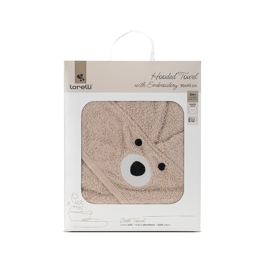 Prosop de baie cu gluga si broderie 90 x 90 cm din bumbac 0 luni+ Soft Beige