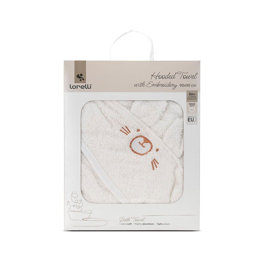 Prosop de baie cu gluga si broderie 90 x 90 cm din bumbac 0 luni+ White