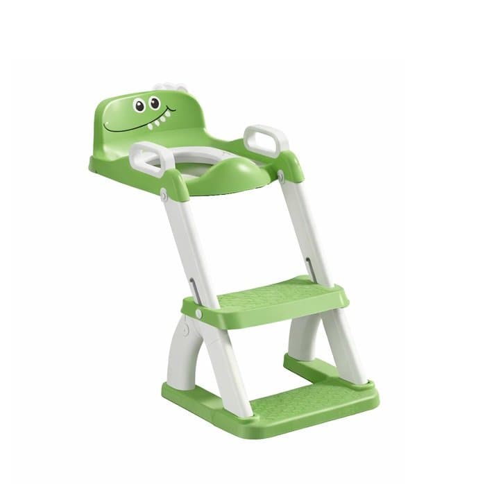 Reductor de toaleta pentru copii Little Mom Dino green, colac din PVC, design pliabil, robust si stabil, manere ergonomice, design anti-stropire, dimensiune 42 x 33.2 cm