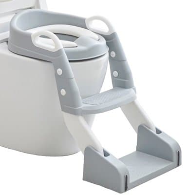 Reductor toaleta pentru copii Little Mom Grey, pliabil, ergonomic, sezut din PVC, manere de sustinere, vas colector detasabil, protectie anti-stropire, suprafata antiderapanta, 55 x 35 x 58 cm