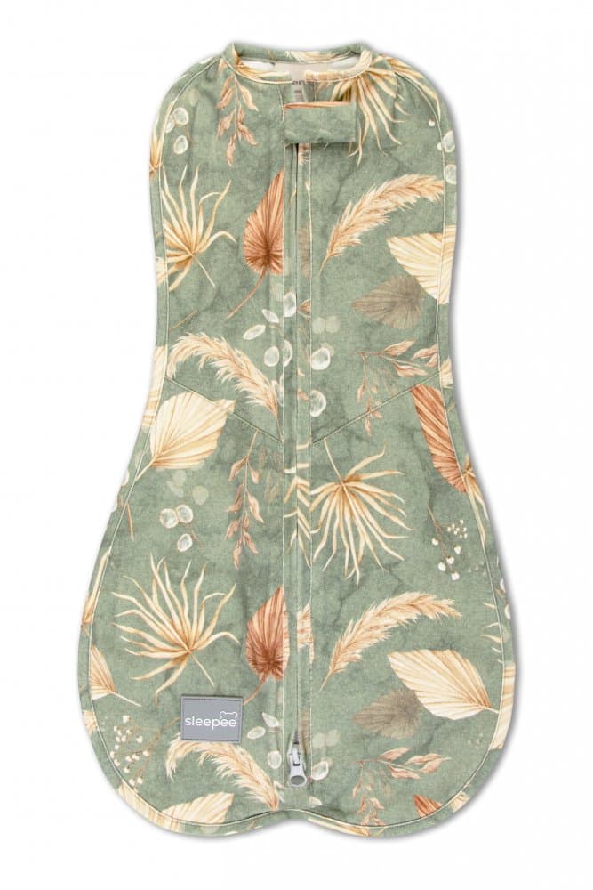 Saculet swaddle pentru infasat nou nascut + caciulita First Step Boho Green 0.2 Tog Sleepee