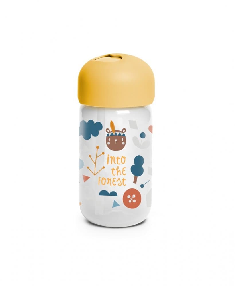 Sticla de apa cu pai inclus Suavinex Forest 340 ml galben
