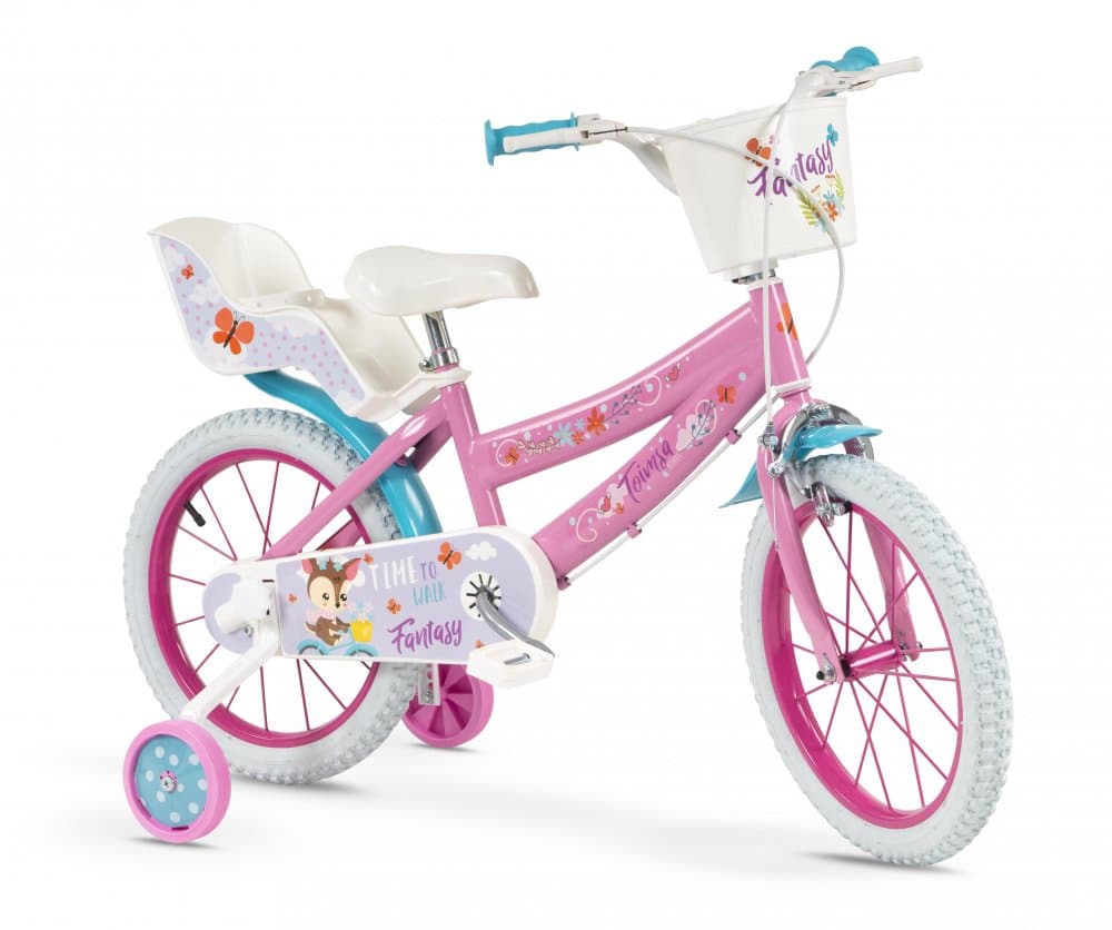 Bicicleta pentru copii Toimsa Fantasy Walk 16 inch cu roti ajutatoare, cos frontal si scaun pentru papusi