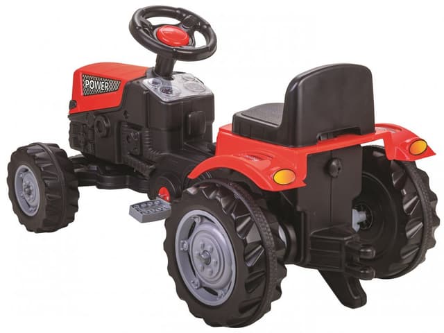 Tractor cu pedale pentru copii Pilsan Power Red,transmisie pe lant, volan cu claxon, scaun reglabil cu spatar, de la 3 ani pana la 50 kg