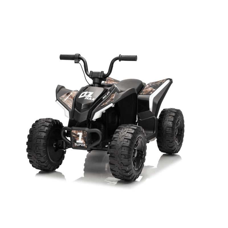 Atv electric pentru copii Nichiduta SuperMax Black cu echipare premium,acumulator 24V,motor 2x65w,acceleratie pe ghidon, benzi luminoase integrate pe caroserie,usbbluetooth,incarcator inclus