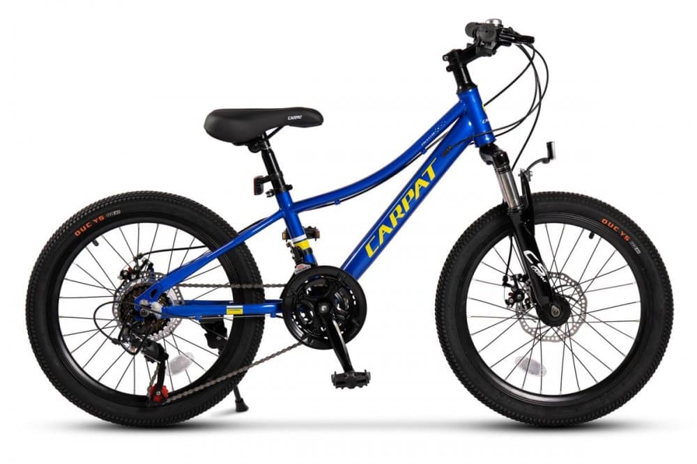 Bicicleta pentru copii 7-10 ani Carpat Polestar C20261A AlbastruGalben, 21 viteze, frane pe disc, roti 20 inch, cabluri integrate