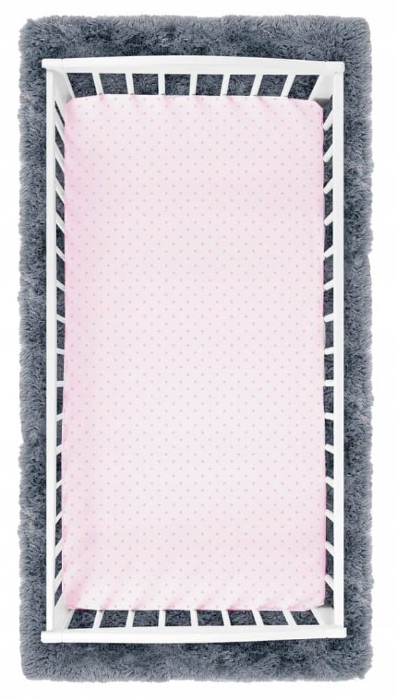 Cearceaf cu banda elastica pentru pat copii dimensiune 160 x 80 cm, 100 bumbac, BabyMam Pink Dots