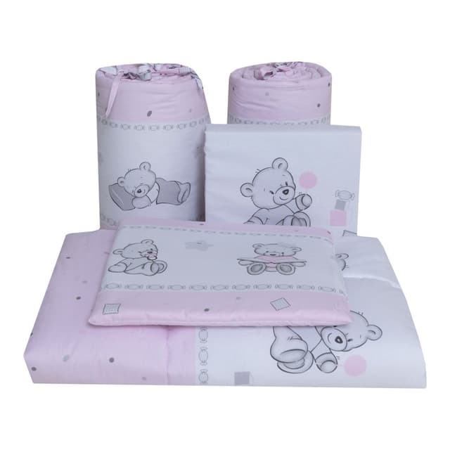 Lenjerie din bumbac cu 3 piese 120x60 cm fete de schimb Beberoyal BearsToys Roz