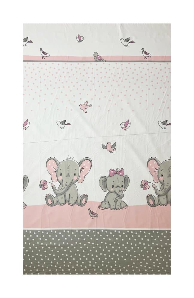 Lenjerie din bumbac cu 3 piese 120x60 cm fete de schimb Beberoyal ElefantBirds Roz