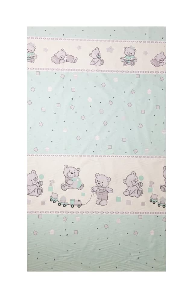 Lenjerie din bumbac cu 5 piese pentru saltea 120x60 cm Beberoyal BearsToys Turcoaz ambalata intr-o gentuta de transport