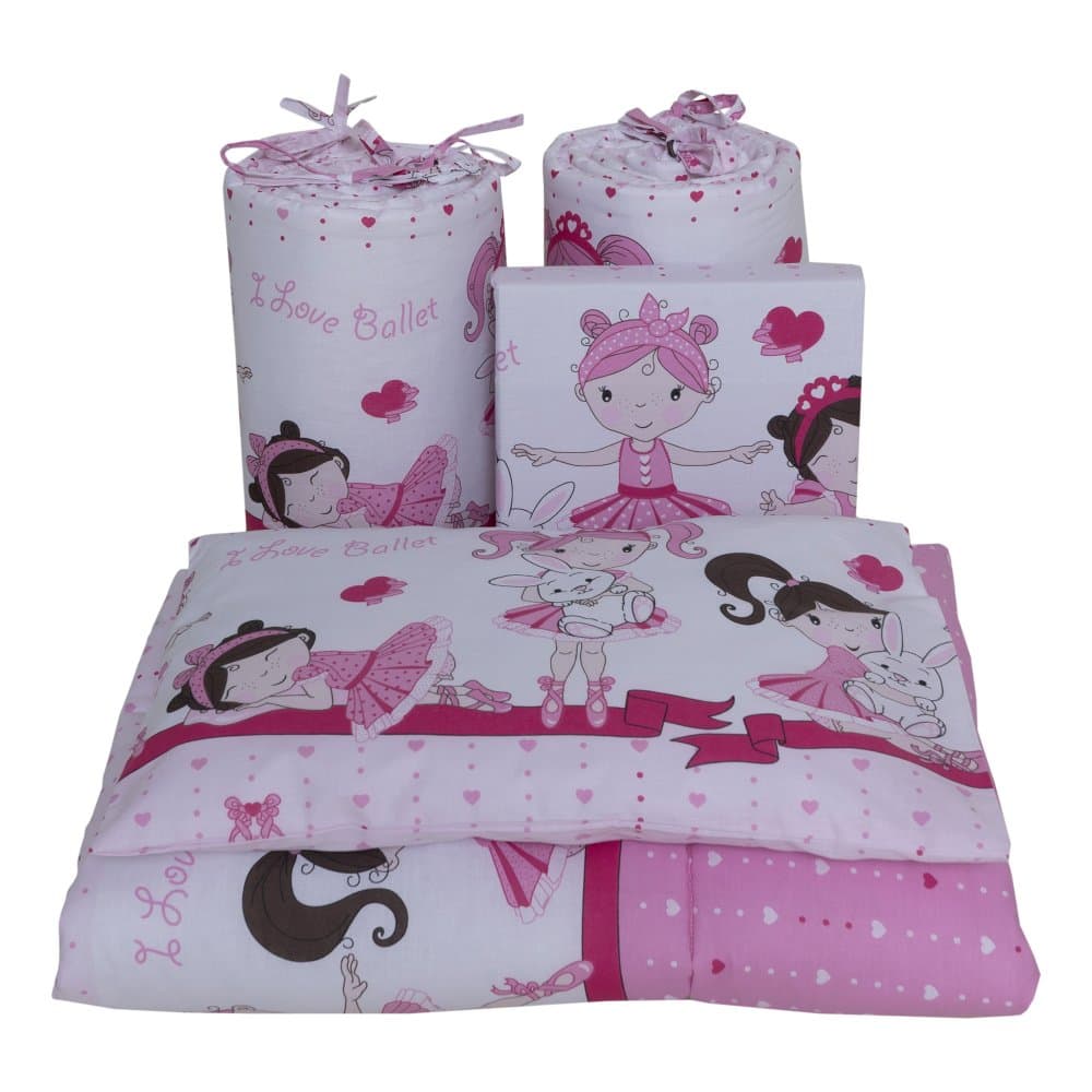 Lenjerie din bumbac cu 7 piese pentru saltea de 140x70 cm Beberoyal Dancing Girls Roz