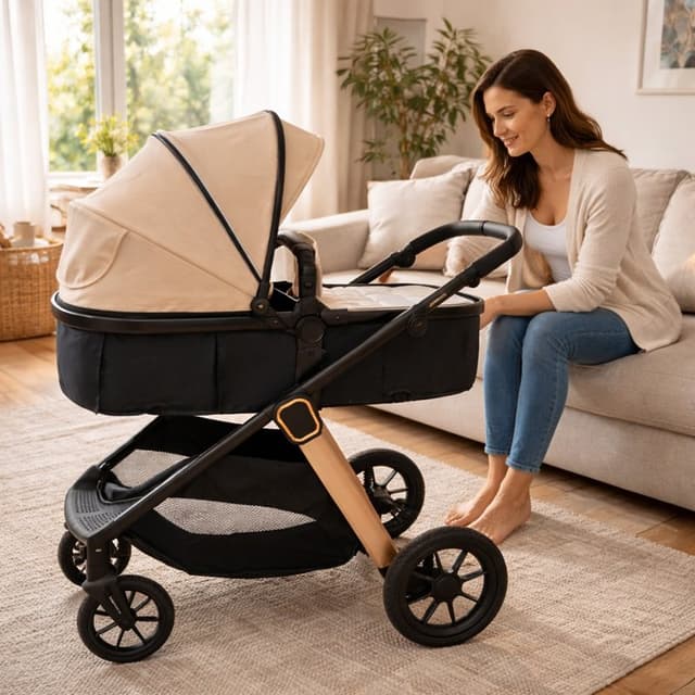Carucior transformabil 2 in 1 pentru copii Appekids Elite Sand cu suspensii, sezut reversibil, accesorii, greutate suportata 22 kg