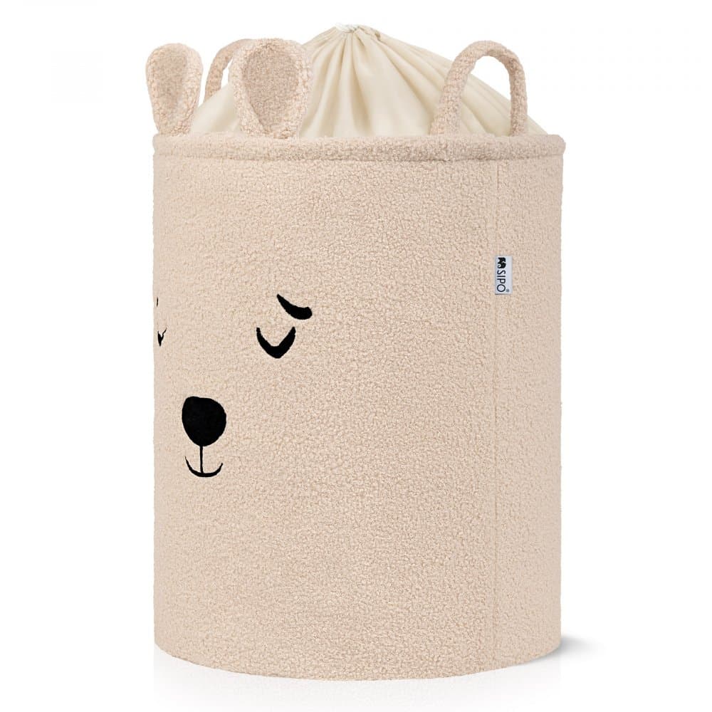 Cos pliabil cu manere rezistente Premium Fluffy Toy Boucle Bear Beige 43 litri