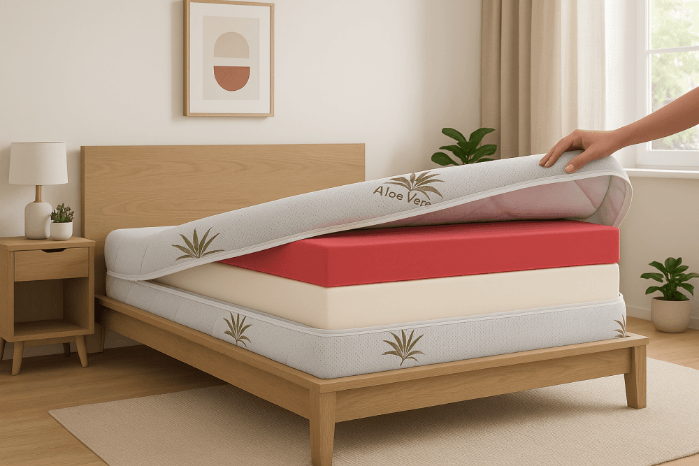 Husa pentru saltea Somnart Aloe Vera matlasata, lavabila cu fermoar 4 laturi 140 x 190 x 25 cm