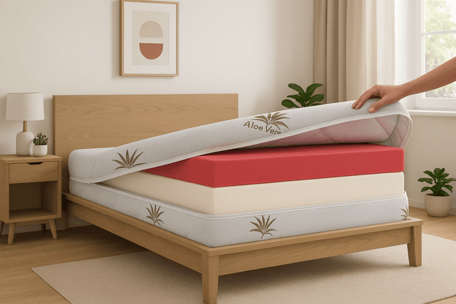 Husa pentru saltea Somnart Aloe Vera matlasata, lavabila cu fermoar 4 laturi 90 x 200 x 20 cm