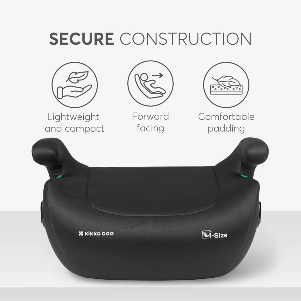Inaltator auto cu isofix Kikkaboo i-Tip 2 i-SIZE Black 125-150 cm, suport pahar inclus, centura de ghidaj, husa lavabila, cotiere, certificat R129
