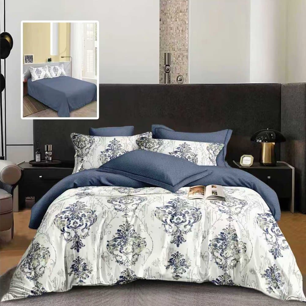 Lenjerie de pat din finet cu 6 piese, cearceaf pat clasic, cearceaf pilota 200 x 230 cm, 2 fete perna 50 x 70 cm si 2 fete perna 70 x 70 cm blue royal