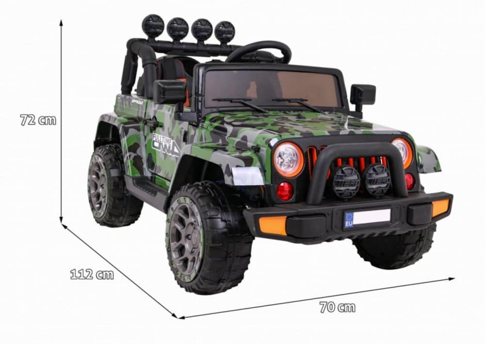 Masinuta electrica pentru copii Novokids Jeep 4x4 Pro Camouflage, acumulator 12V, 3-8 ani, melodii si lumini, 2 viteze, greutate admisa 30 kg