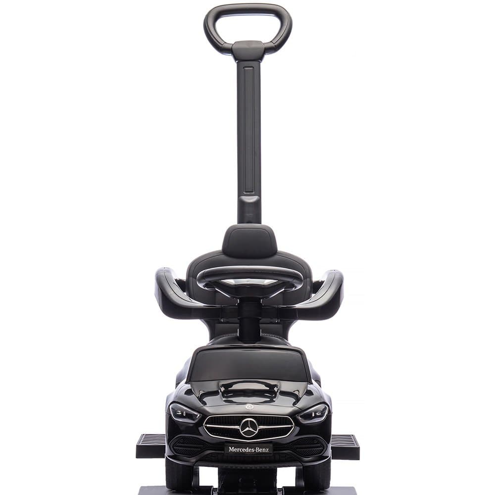 Masinuta de impins cu maner Chipolino Mercedes Benz C-Class Black cu bara de siguranta, suport pentru picioare, spatiu depozitare, volan cu sunete, greutate admisa 25 kg