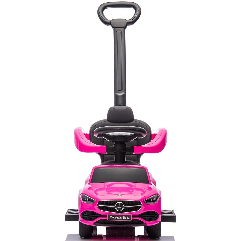 Masinuta de impins cu maner Chipolino Mercedes Benz C-Class Pink cu bara de siguranta, suport pentru picioare, spatiu depozitare, volan cu sunete, greutate admisa 25 kg