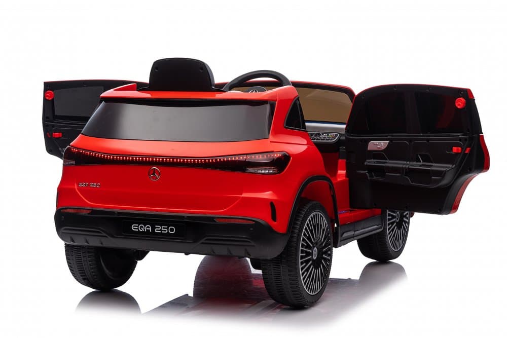 Masinuta electrica pentru copii cu licenta Mercedes Benz EQA Red,echipare premium,telecomanda 2,4G,roti EVA,scaun din piele,2 motoare,faruri si stopuri cu LED,deschidere usi,suspensii