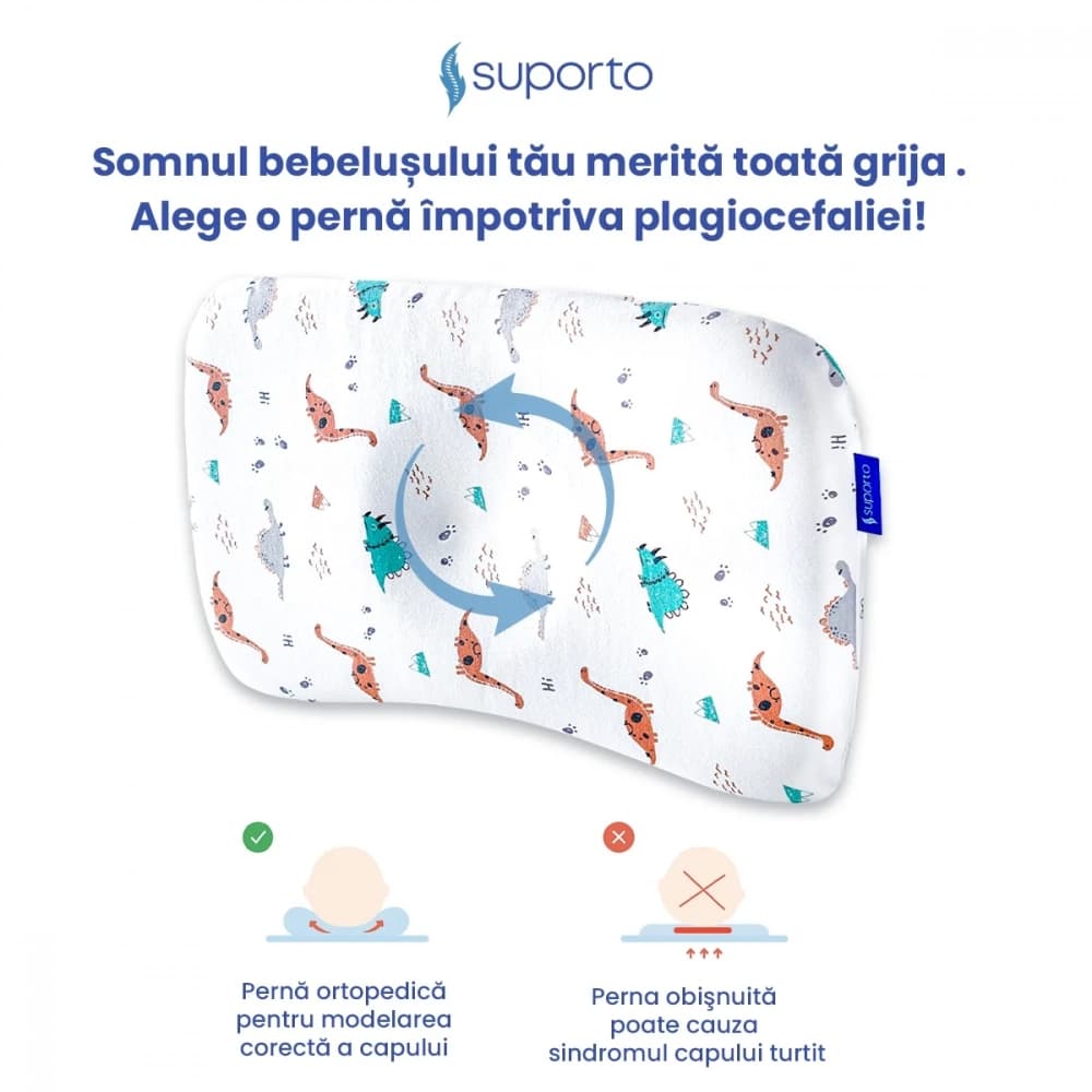 Perna ortopedica pentru bebelusi 8-24 luni Suporto Baby Dinozauri impotriva plagiocefaliei