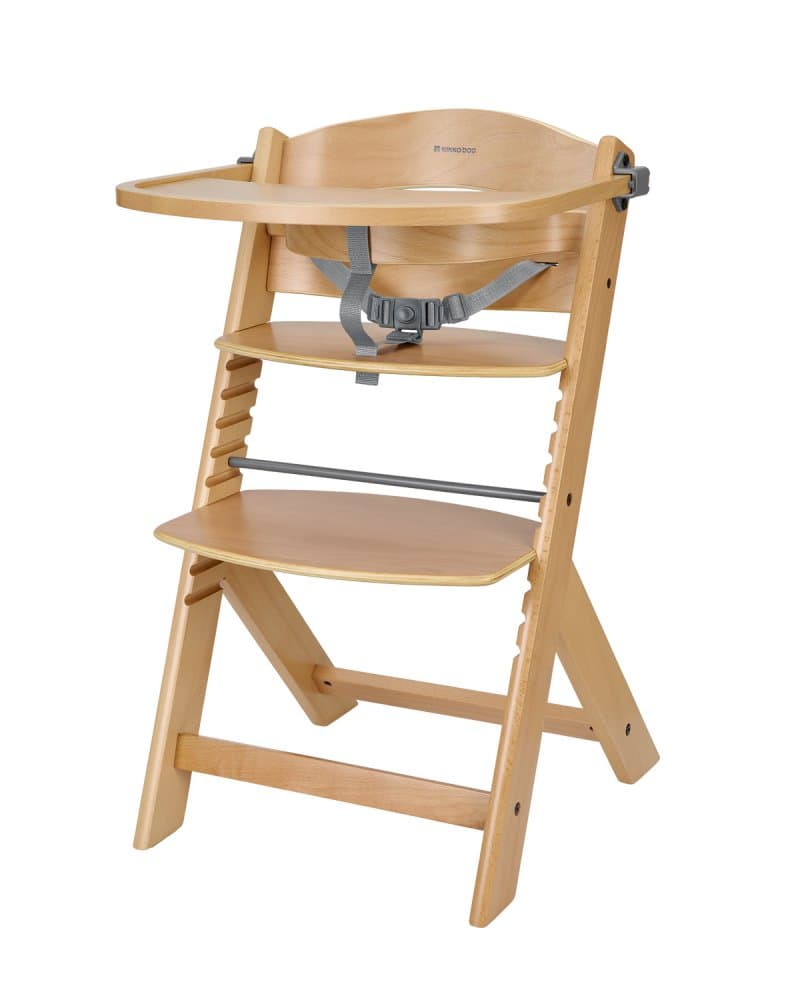 Scaun de masa pentru copii Kikkaboo Nordy Wood multifunctional cu structura din lemn,inaltime reglabila 10 nivele,recomandat pana la 10 ani35 kg,centura de siguranta,masuta detasabila
