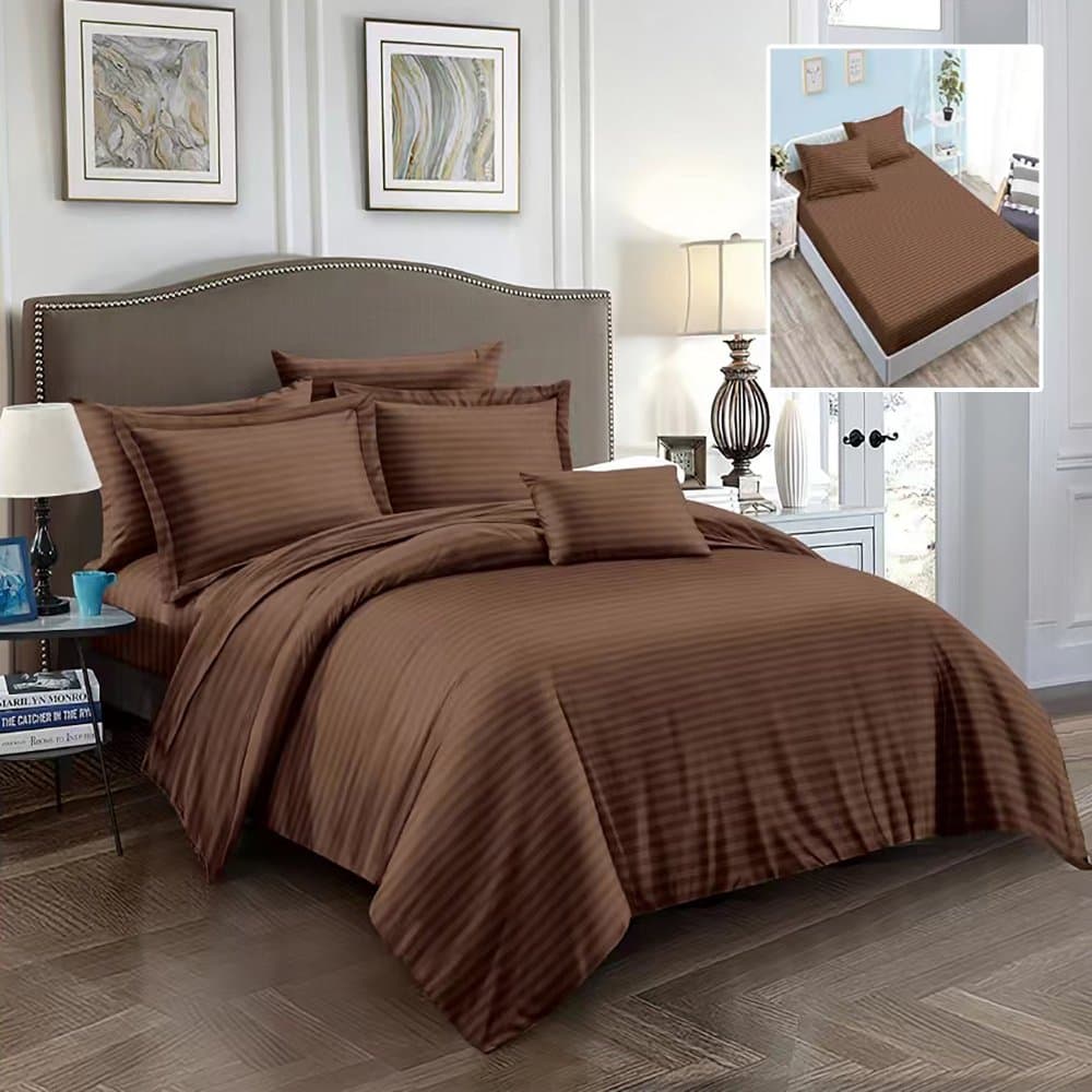 Lenjerie Somnart pentru pat dublu 6 piese, cearceaf pat cu elastic, cearceaf pilota 200 x 230 cm, 2 fete de perne 50 x 70 cm si 2 fete de perna 70 x 70 cm din bumbac damasc