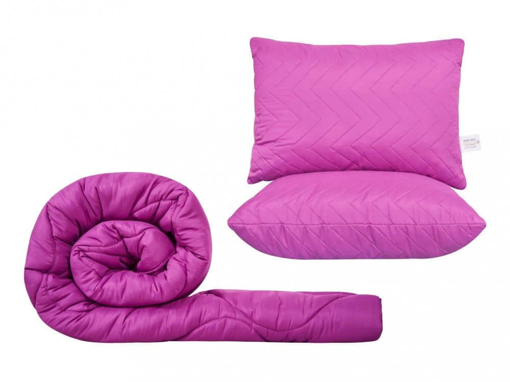 Set Somnart cu pilota 180 x 200 cm si 2 perne uni matlasate 50 x 70 cm mov