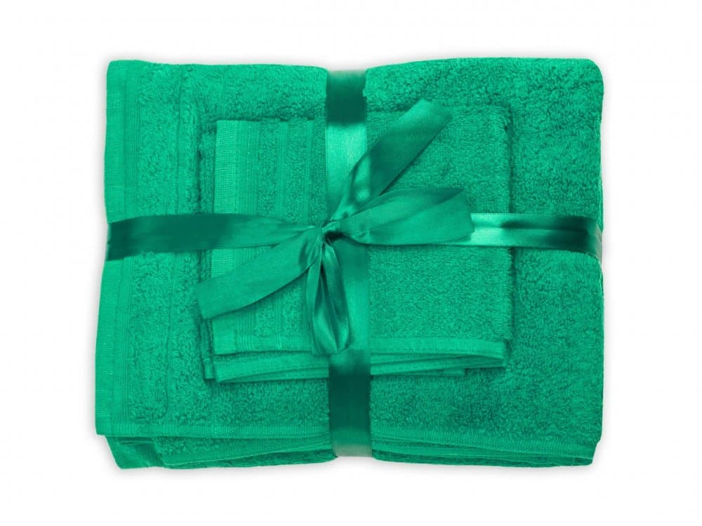 Set 3 prosoape din bumbac verde Somnart pentru fata, corp si maini