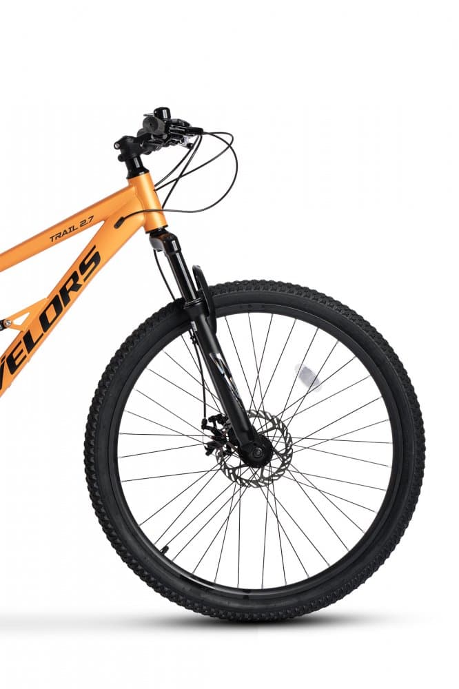Bicicleta MTB-Full Suspension Velors Trail V26271D PortocaliuNegru 26 inch, echipare Shimano, 21 viteze, manete secventiale, frane disc mecanice