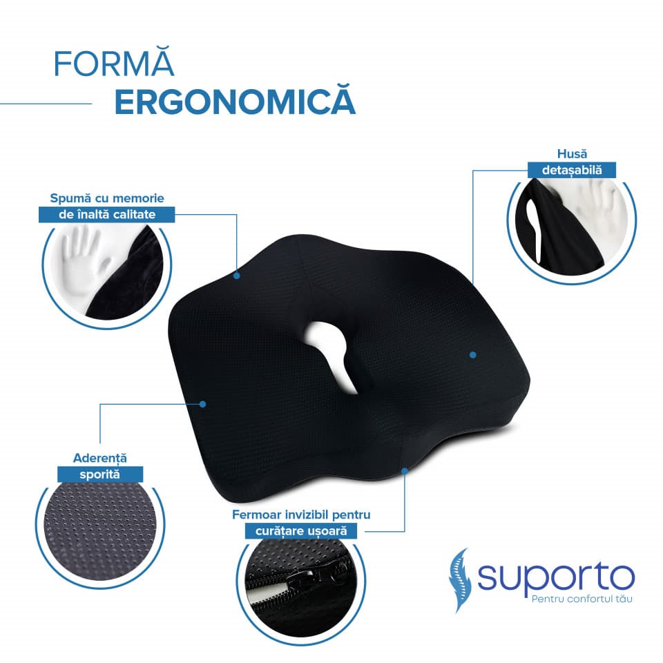 Set perna pentru sezut si perna lombara Suporto negru
