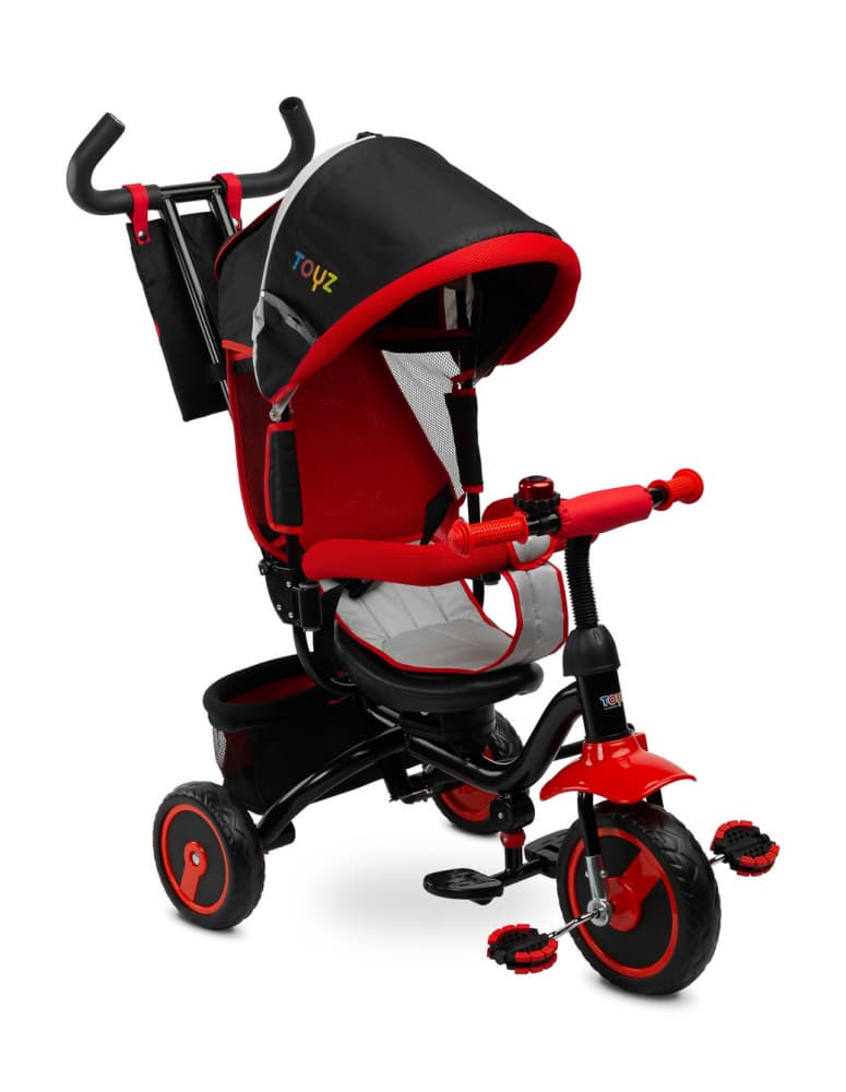 Tricicleta pentru copii Toyz Timmy Rosie cu scaun reversibil,control parental,design multifunctional,spatar reglabil,capotina pliabila,maxim 25kg
