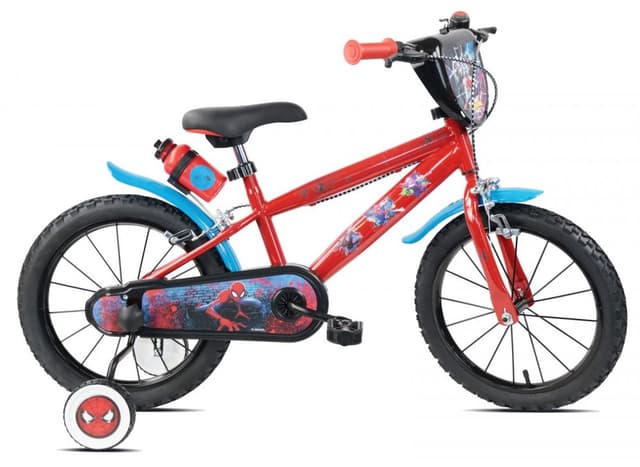 Bicicleta pentru copii Denver Spiderman 16 inch, frana de mana pe ambele roti, claxon, sticla de apa, aparatoare noroi fata si spate, spite metalice, roti gonflabile