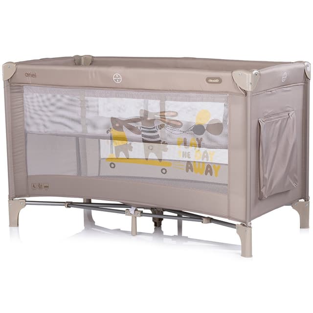 Patut pliabil pentru copii Chipolino Ariel Latte 120x60 cm, doua nivele, intrare laterala cu fermoar, geanta pentru transport