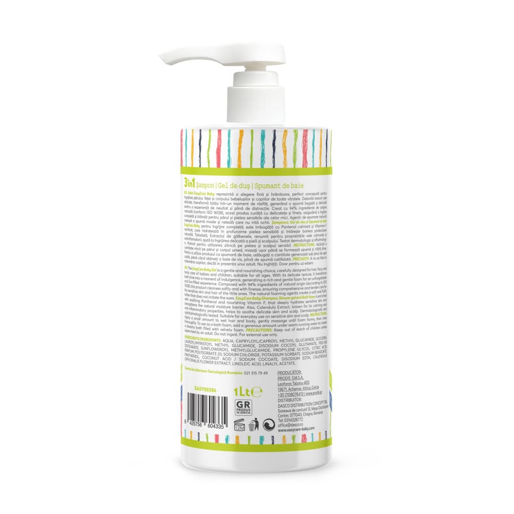 Sampon, gel de dus spuma de baie pentru bebelusi si copii Musetel 1L Easycare Baby 3 in 1