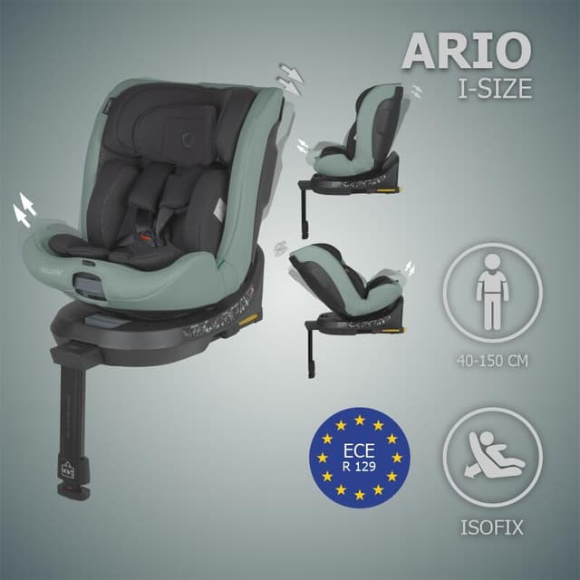 Scaun auto iSize 40-150 cm Coccolle Ario Forest Sage cu sistem isofix, picior de fixare, rotatie 360