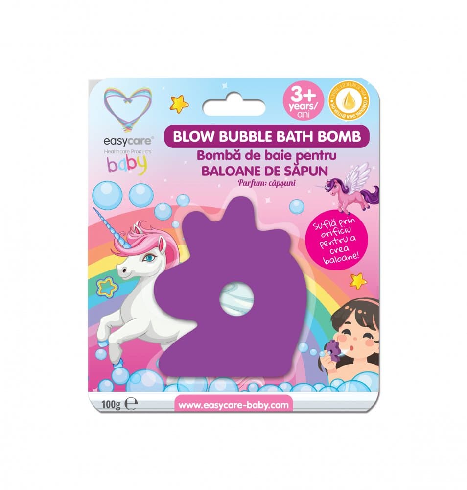 Bomba de baie cu baloane de sapun Easycare baby cu parfum de capsuni 100 g Unicorn