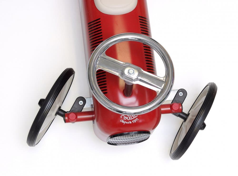 Masinuta pentru copii Vilac Vintage metalica, ride-on rosie cu roti crem