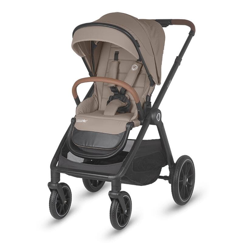 Carucior pentru copii Coccolle Aspen Sand Beige modular 4 in 1 cu scoica auto iSize Coccolle Knox Black si baza isofix iSize Coccolle Knox