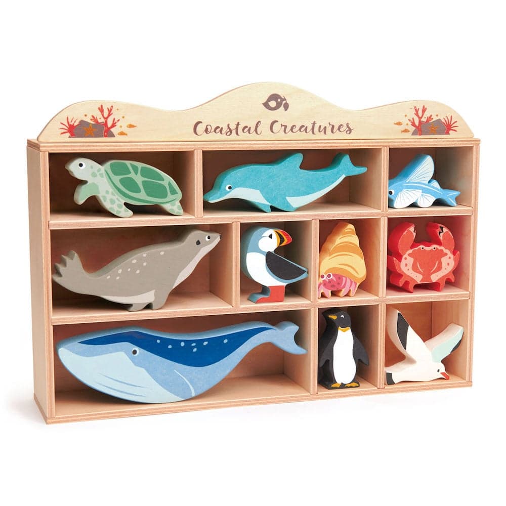 Set figurine din lemn, Tender Leaf Toys, Animalutele apelor pe raft, 10 piese