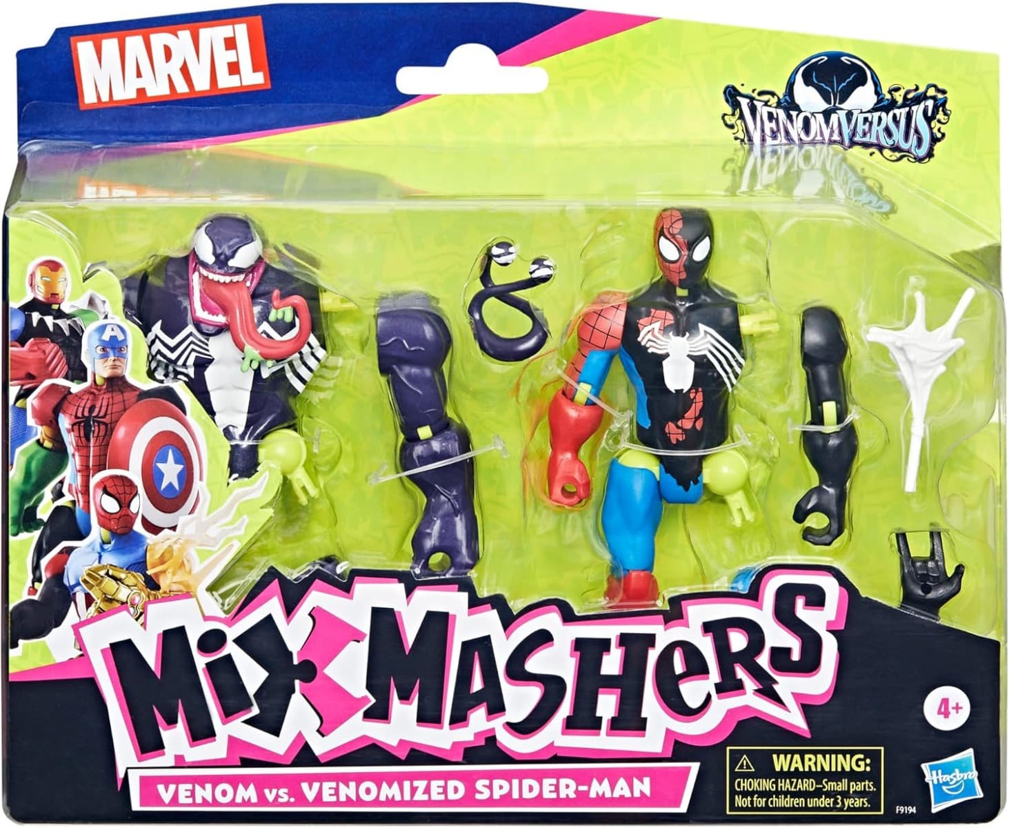 Set 2 figurine, Marvel, Mixmashers, Venom Vs Venomized Spiderman, F9194
