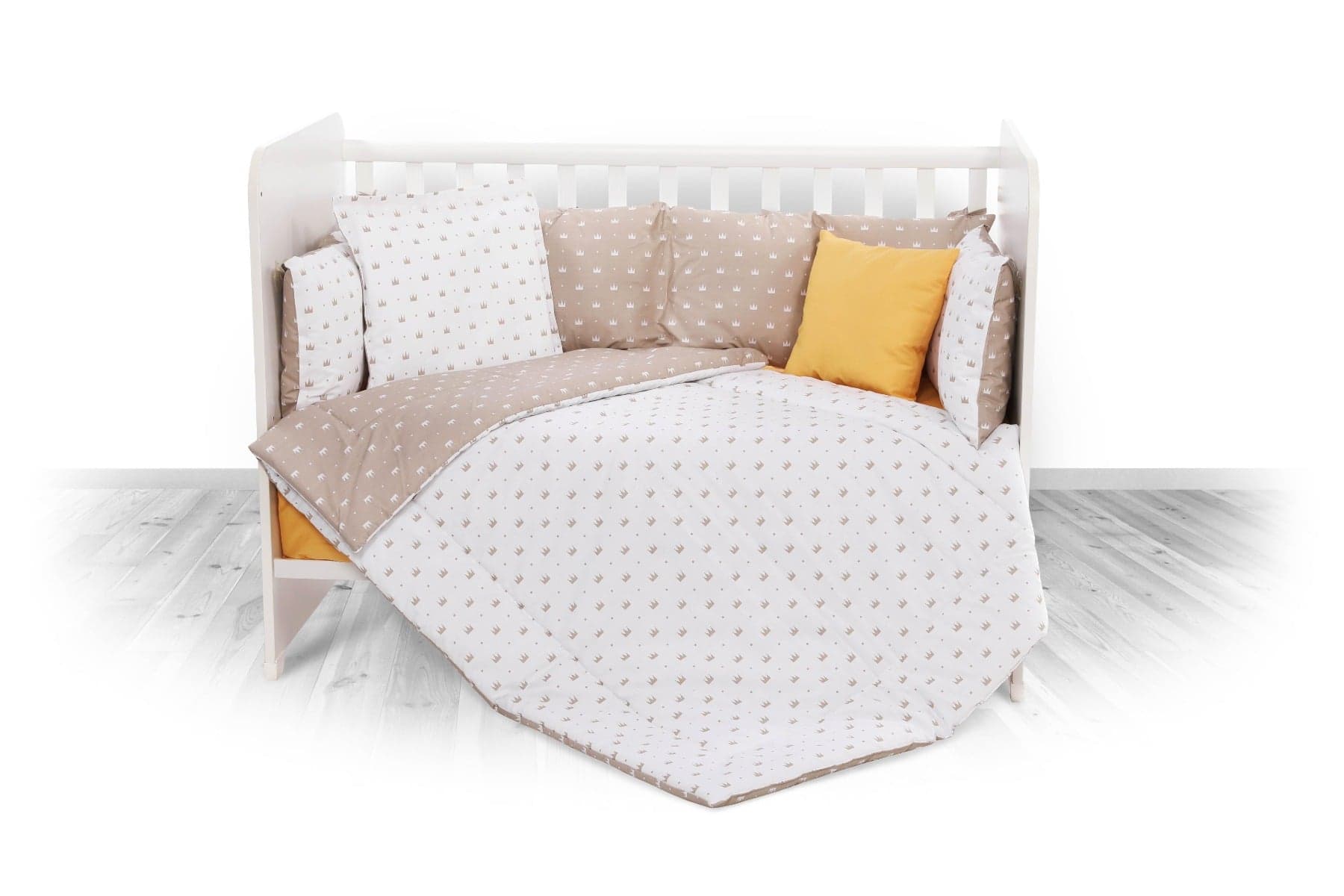 Set lenjerie de pat Lorelli, cu 8 piese din bumbac ranforce, 70 x 140 cm, Crowns Latte
