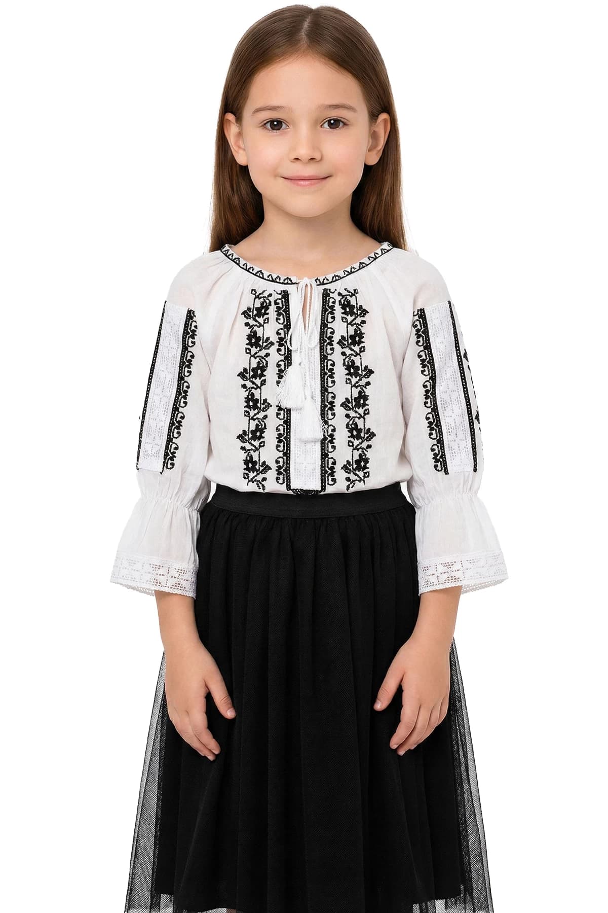 Ie fetita alba din bumbac Claudita cu broderie traditionala