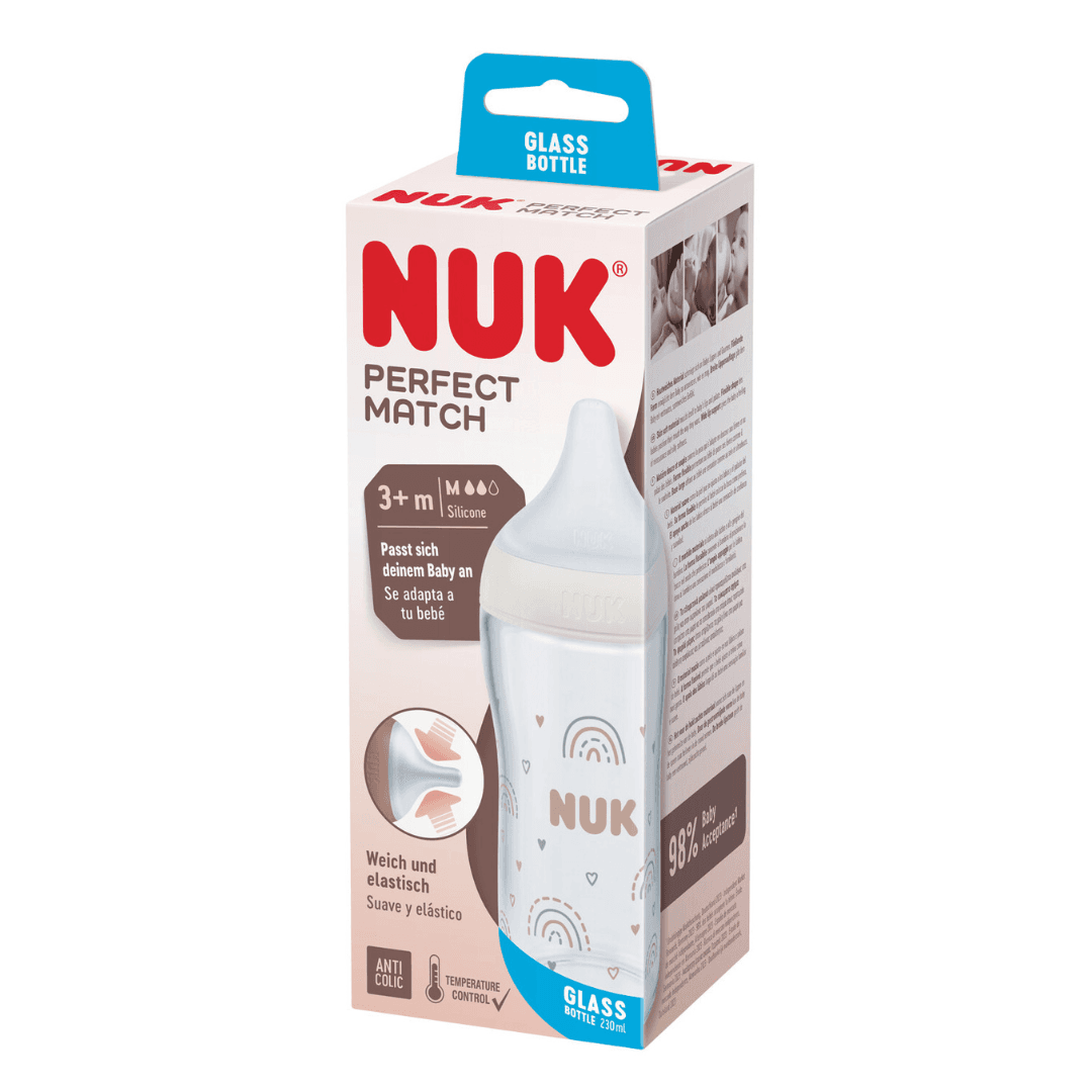 Biberon din sticla Perfect Match, tetina marimea M, 230ml, Nuk