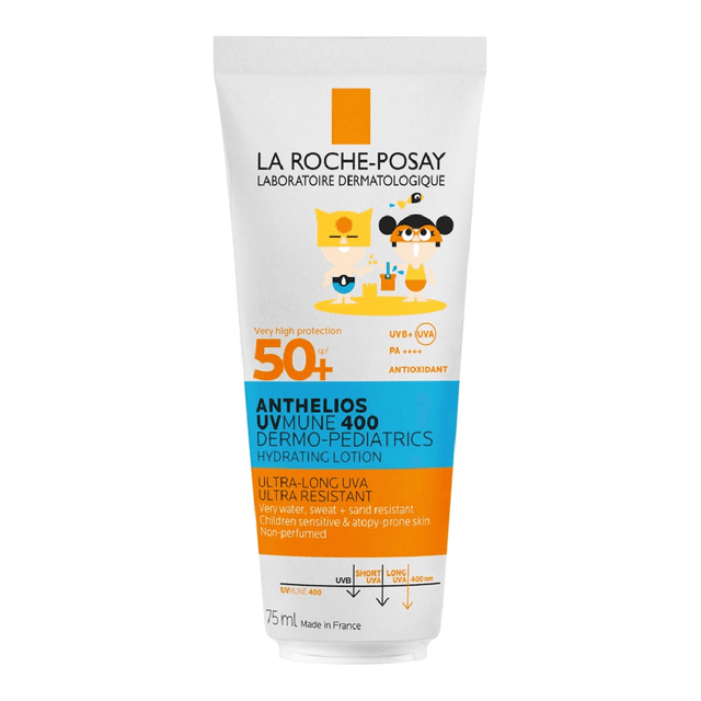 Lapte Hidratant cu protectie solara pentru copii, fata si corp SPF50+, Anthelios UVMUNE 400 Dermo-Pediatrics, 75ml, La Roche-Posay