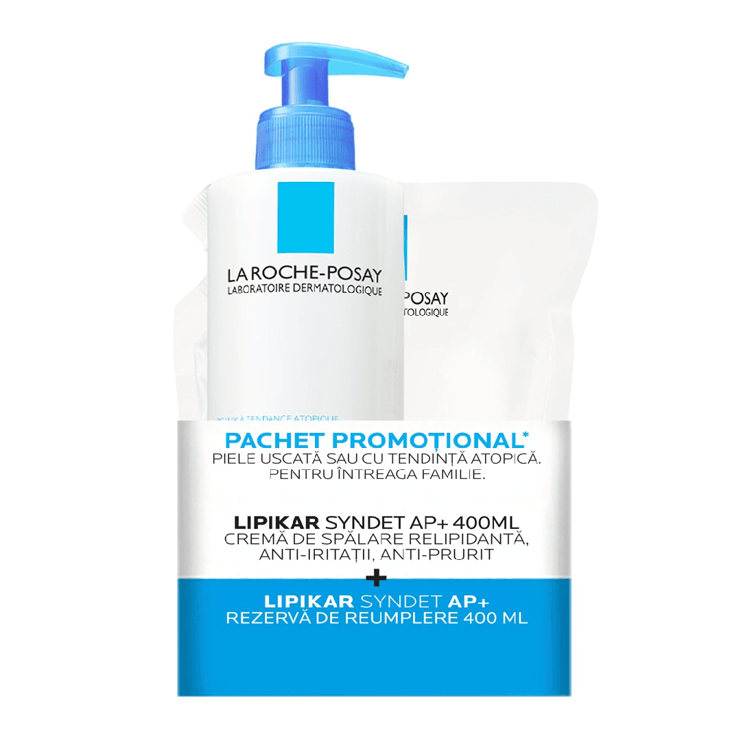 Pachet Crema de spalare Lipikar Syndet AP+, 400 ml + Rezerva, 400 ml, La Roche-Posay